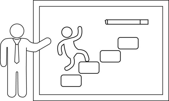 A linedrawing of a person climbing steps towards a cigarette on a board presented by a person in a tie vector