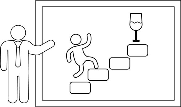 un persona sube pasos a un bebida en un enmarcado gráfico como otro figura gestos hacia eso vector