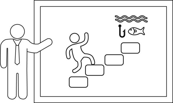 un palo figura presentación pasos líder a gancho y pescado guiado por un figura en un traje vector