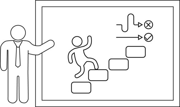 Presentation depicts success presenter steps path to right wrong path checkmark x mark in a framed setting vector
