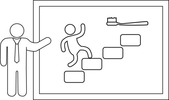 presentación representa un palo figura alpinismo pasos hacia un cepillo de dientes explicado por un presentador vector
