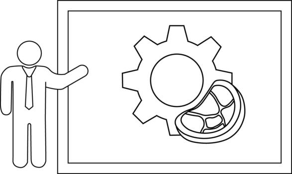 un diagrama muestra un presentador gesticulando hacia un engranaje con un filete en eso vector