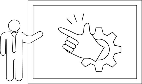 un palo figura regalos un gráfico de un dedo chasquido un diente rueda dentro un enmarcado presentación vector