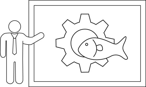 palo figura puntos a un dibujo de un pescado superpuesto terminado un engranaje dentro un rectangular marco vector