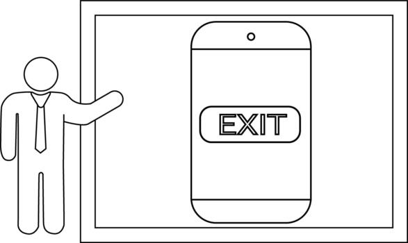 A person in a suit points to an exit sign within a framed structure vector