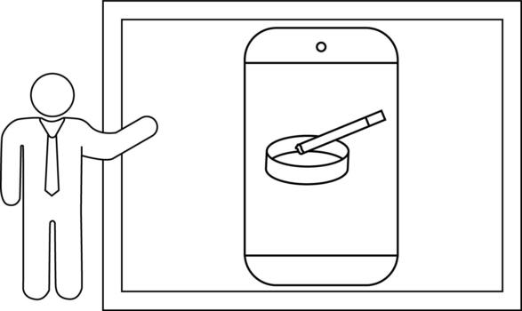 un palo figura puntos a un pantalla demostración un cigarrillo en un cenicero dentro un rectangular frontera vector