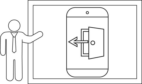 línea Arte caracteristicas un figura presentación un teléfono pantalla con un salida icono vector