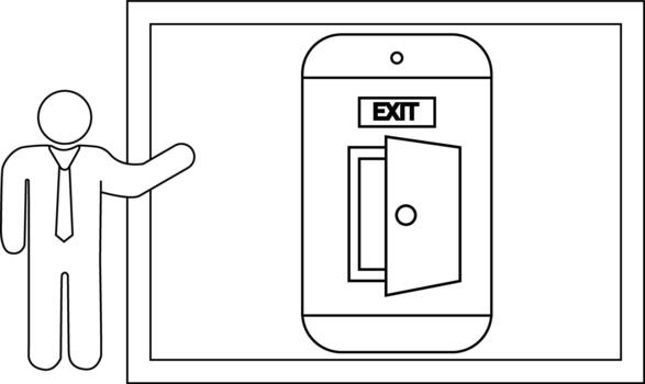 hombre puntos a un salida firmar encima un abierto puerta vector