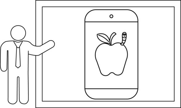 palo figura regalos un teléfono pantalla mostrando un manzana con un gusano en un enmarcado imagen vector