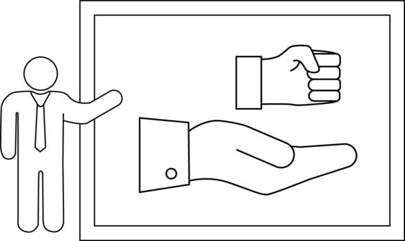 A figure presents a frame with hands a fist an open palm vector