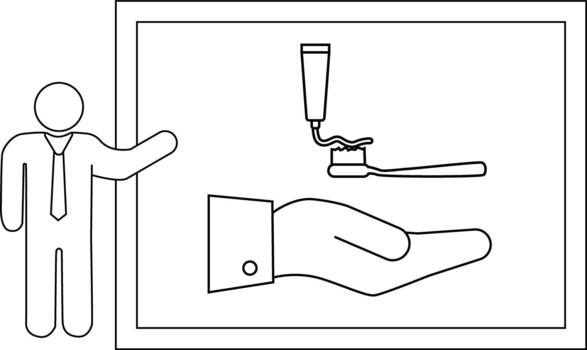 A figure presents a hand with toothpaste and toothbrush displayed within a framed graphic vector