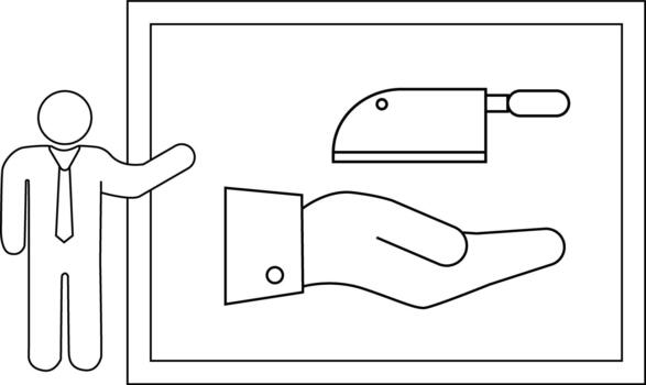 Presentation of a cleaver above a hand in a frame next to a person vector