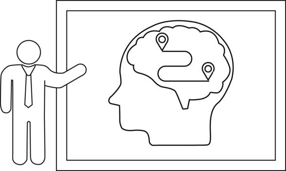 un presentador puntos a un enmarcado imagen de un cabeza con un cerebro dentro ese tiene un lineal ruta marcado con ubicación patas vector