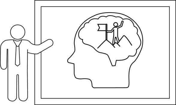Presentation shows a head with mountains and a climber with flag in the brain area vector