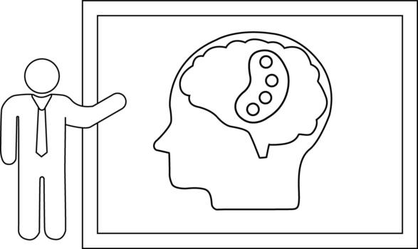 Stick figure presents a mind icon with a palette enclosed in a doublelined frame vector