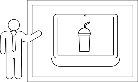 un estilo de icono figura puntos a un ordenador portátil mostrando un bebida todas dentro un rectangular marco vector