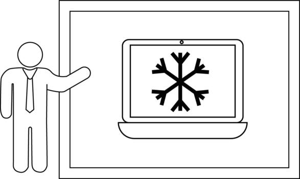 An image showing a person presenting a laptop displaying a snowflake on a whiteboard vector