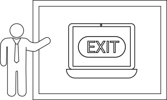 línea Arte muestra un figura señalando a un pantalla con salida desplegado enmarcado en un mas grande rectángulo vector