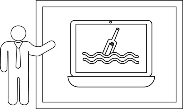 hombre puntos a pantalla demostración un botella en agua todas en contorno vector
