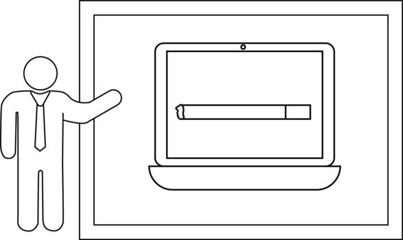 Outline drawing of a stickfigure person presenting a screen with a progress bar vector