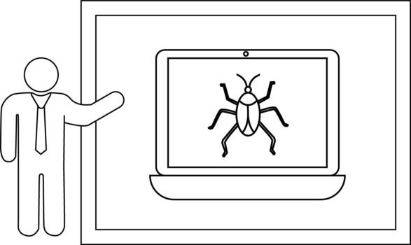 persona gesticulando a ordenador portátil con error en pantalla enmarcado en frontera vector