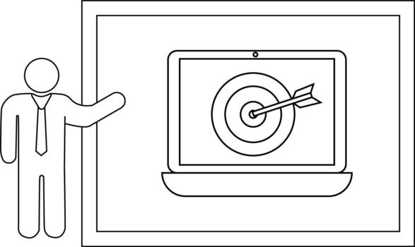 palo figura regalos un ordenador portátil con un flecha en un objetivo vector