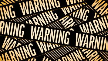 Overlapping black and yellow warning tapes with diagonal lines and bold white warning text spread out video