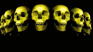 flera olika gul skallar Justerat i en rad mot en mörk bakgrund skapande en läskigt atmosfär video