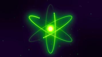 verde átomo modelo animación con brillante núcleo y orbital electrones para Ciencias y tecnología proyectos video