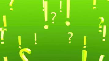 fråga mark och utrop punkt animering på grön bakgrund för pedagogisk innehåll använda sig av fall video