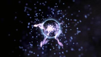 resumen energía orbe animación antecedentes lazo con brillante partículas y eléctrico descarga efecto video