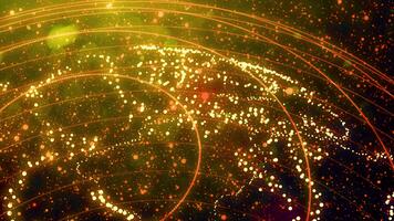 raggiante particelle formatura curvo Linee e sparpagliato puntini nel un' dinamico astratto composizione scena video