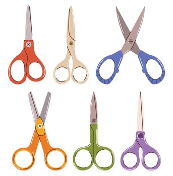 Versatile Scissors Set, Featuring Sharp Stainless Steel Blades For Precision Cutting. The Set Includes Various Sizes vector