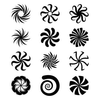 Mesmerizing Set Of Black Spirals, Intertwining Gracefully, Evoking A Sense Of Infinite Motion And Captivating Depth vector