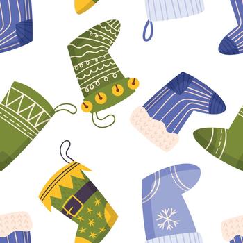 festivo sin costura modelo adornado con encantador Navidad medias, creando un caprichoso y acogedor diseño vector