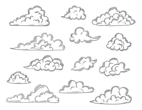Sketch Fluffy Clouds With Soft, Billowing Shapes, Inviting Daydreams And Relaxation, Drifting Lazily Across The Open Sky vector