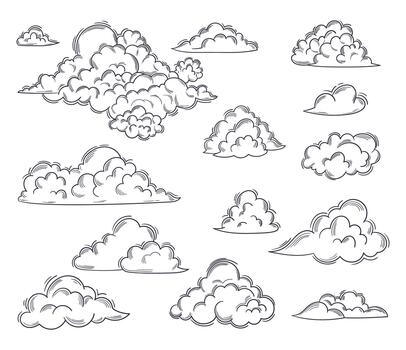 Serene Sketch Of Fluffy Clouds, Drifting Lazily Across The Open Sky, Changing Shapes In A Tranquil Display Of Nature vector