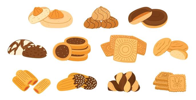 Cookies Set Featuring A Tempting Array Of Shapes And Flavors That Promise A Delicious Treat For Any Sweet Tooth vector