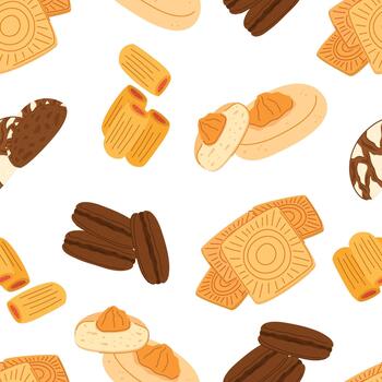 sin costura modelo presentando encantador formación de intrincadamente decorado galletas, creando un dulce y festivo diseño vector