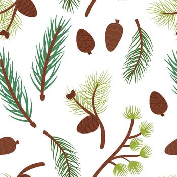 Seamless Pattern Adorned With Various Christmas Tree Coniferous Branches Creates A Festive And Timeless Design vector