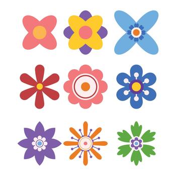 Geometric Flowerheads Collection Features Vibrant, Abstract Blossom Buds With Sharp Lines And Bold Shapes vector