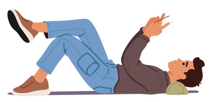 Optimal Reading Posture, Male Character Lying On Back With A Supportive Pillow, Maintaining A Straight Spine vector