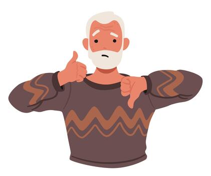 Senior Man Expressed Strong Disapproval With A Definitive Thumb Down Gesture. Character Revealing Dissatisfaction vector