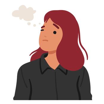 Woman With Contemplative Expression, Her Brows Slightly Furrowed, Deep In Thought. Her Eyes Reflect Mix Of Introspection vector