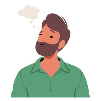 Man With Pensive Gaze Reveals A Contemplation, With Furrowed Brows And Squint Eyes, Character Portraying Emotions vector