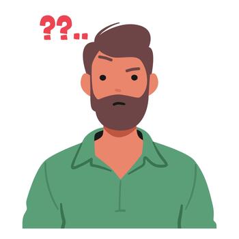 Perplexed Man, Eyebrows Furrowed, Contemplates A Swirl Of Emotions, His Eyes Searching For Answers Within vector