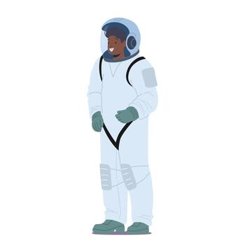 Astronaut In A Sleek Spacesuit Stands Confidently, Helmet Gleaming. Symbolizing The Essence Of Space Exploration vector