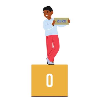 Cheerful Child Holding Number Zero Representing Early Math Learning And Numeracy Development, Illustration vector