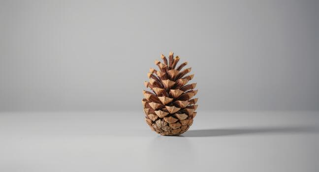 Rustic pinecone resting on a soft white surface creates a naturally festive and cozy feeling for winter promotions and holiday designs photo