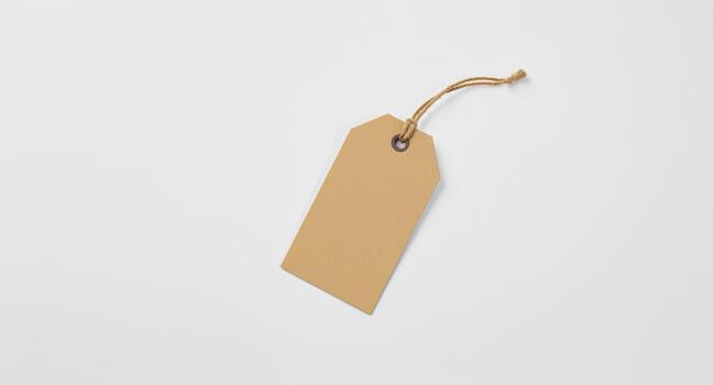 Simple kraft paper tag with rustic twine on white offers a blank canvas for your branding message or pricing information, perfect for e-commerce displays photo